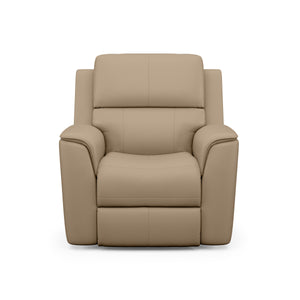 Flexsteel Henry Beige Leather Power Recliner with Power Headrest & Lumbar