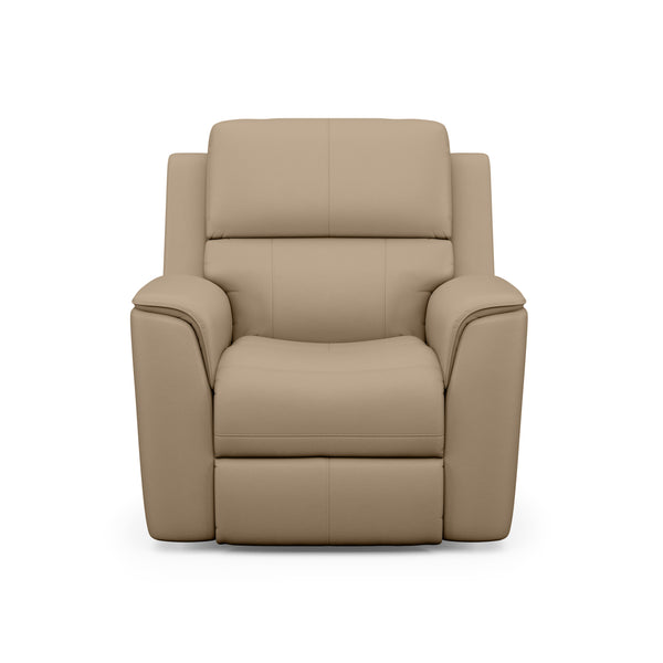 Flexsteel Henry Beige Leather Power Recliner with Power Headrest & Lumbar