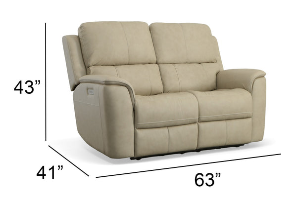 Flexsteel Harrison Leather Triple Power Loveseat with Heat & Massage in Beige