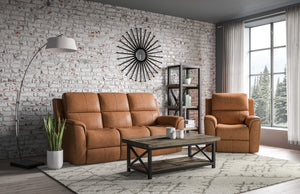 Flexsteel Harrison Leather Triple Power Reclining Sofa with Heat & Massage in Caramel