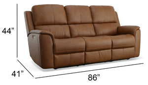 Flexsteel Harrison Leather Triple Power Reclining Sofa with Heat & Massage in Caramel