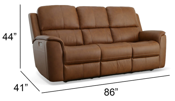 Flexsteel Harrison Leather Triple Power Reclining Sofa with Heat & Massage in Caramel