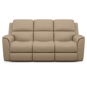 Flexsteel Henry Leather Power Reclining Sofa with Power Headrests & Lumbar in Cream