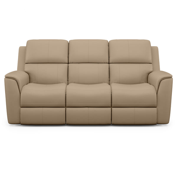 Flexsteel Henry Leather Power Reclining Sofa with Power Headrests & Lumbar in Cream