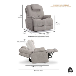 Flexsteel Zero Gravity Zecliner Model 1 Fabric Power Sleep Recliner with Power Headrest & Lumbar in Dove