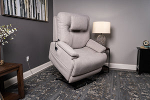 Flexsteel Zecliner Model 2+ Dove Fabric Power Lift Sleep Recliner with Power Headrest, Lumbar, Heat & Massage