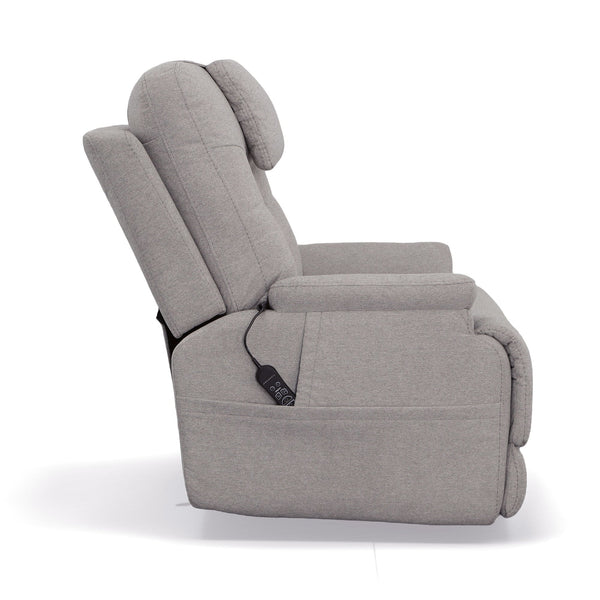 Flexsteel Zecliner Model 2+ Dove Fabric Power Lift Sleep Recliner with Power Headrest, Lumbar, Heat & Massage