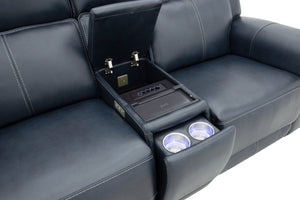 Moto Motion Harmony Console Loveseat with Home Theater & Multi Media & Air Massage & 3-Zone Heating & Zero Gravity In Sorrento Ocean Leather