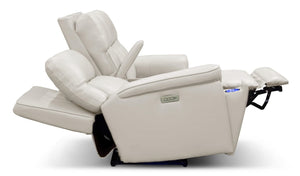 Moto Motion Harmony Console Loveseat with Home Theater & Multi Media & Air Massage & 3-Zone Heating & Zero Gravity In Sorrento Dove Leather