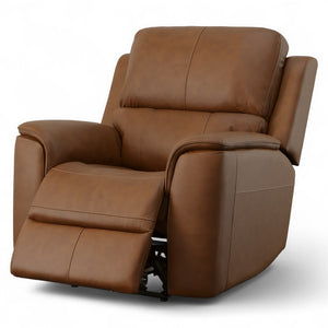 Flexsteel Harrison Leather Triple Power Recliner with Heat & Massage in Caramel