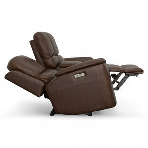 Flexsteel Harrison Leather Triple Power Console Loveseat with Heat & Massage in Burnt Umber