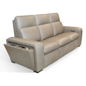Flexsteel Sense Italian Leather Power Reclining Sofa with Power Headrest, Lumbar & Pulse in Greige