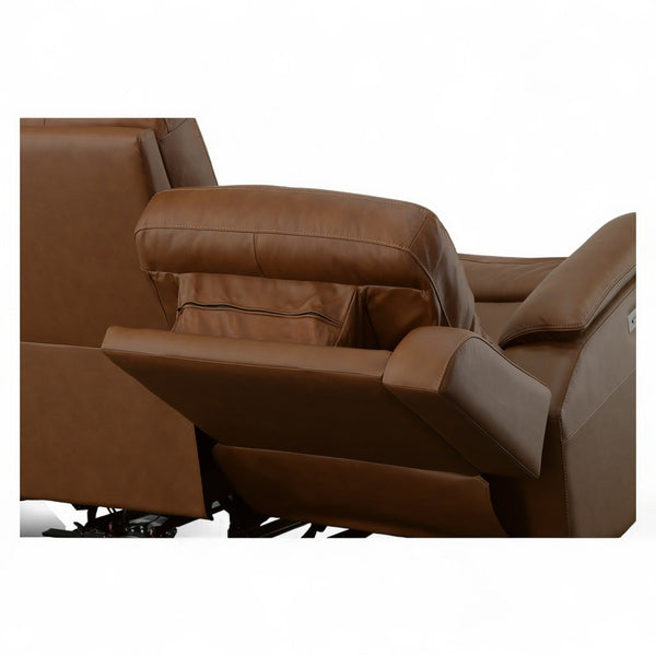 Flexsteel Harrison Leather Triple Power Loveseat with Heat & Massage in Caramel