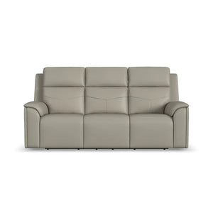 Flexsteel Vernon Triple Power Dove Grey Fabric Sofa with Power Headrest, Lumbar, Heat & Massage