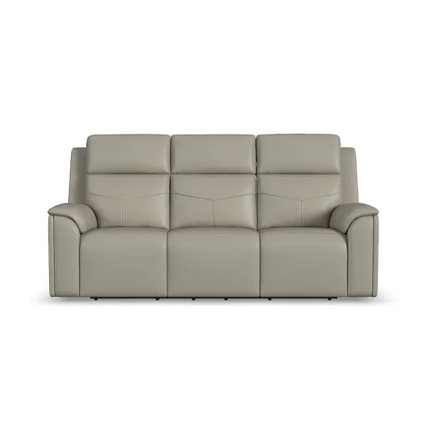 Flexsteel Vernon Triple Power Dove Grey Fabric Sofa with Power Headrest, Lumbar, Heat & Massage