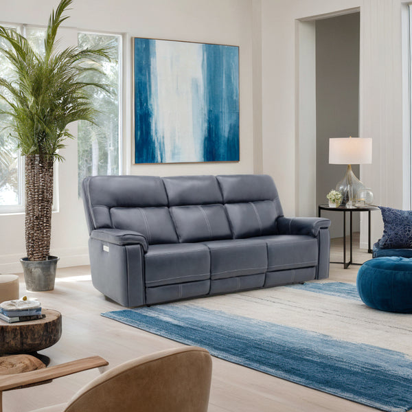Moto Motion Harmony Triple Power Sofa with Home Theater & Middle Speaker, Air Massage, 3-Zone Heating & Zero Gravity In Sorrento Ocean Leather