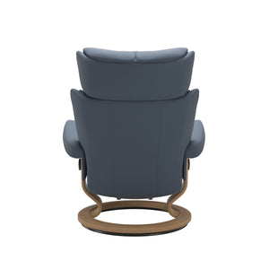 Stressless Magic Large Classic Base Chair & Ottoman in Paloma Sparrow Blue with Oak Finish