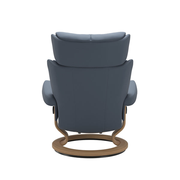 Stressless Magic Large Classic Base Chair & Ottoman in Paloma Sparrow Blue with Oak Finish