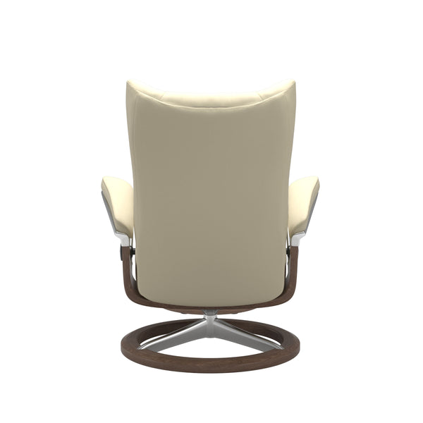 Stressless Wing Signature Medium Chair in Paloma Vanilla Leather with Walnut Base