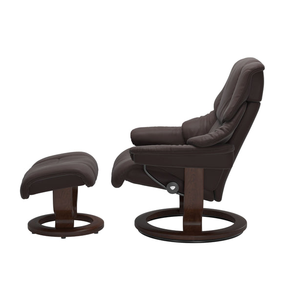 Stressless Reno Medium Chair & Ottoman in Paloma Chocolate with Classic Base & Brown Finish