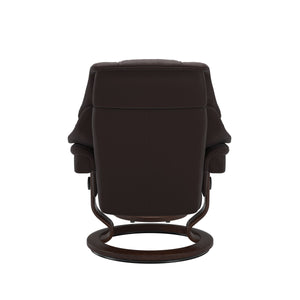 Stressless Reno Medium Chair & Ottoman in Paloma Chocolate with Classic Base & Brown Finish