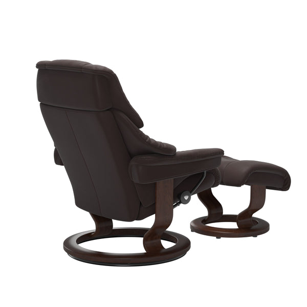 Stressless Reno Medium Chair & Ottoman in Paloma Chocolate with Classic Base & Brown Finish