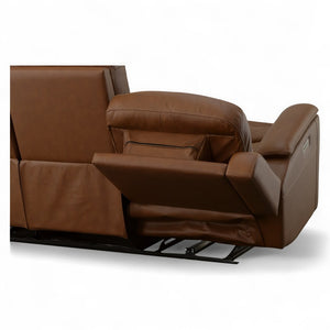 Flexsteel Harrison Leather Triple Power Reclining Sofa with Heat & Massage in Caramel
