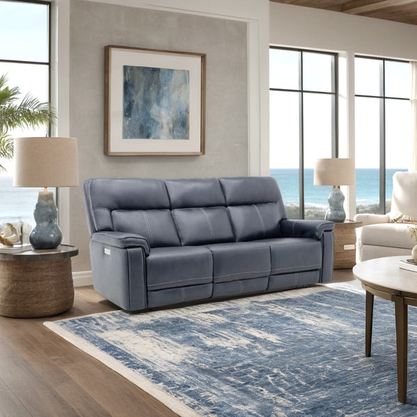 Moto Motion Harmony Triple Power Sofa with Home Theater & Middle Speaker, Air Massage, 3-Zone Heating & Zero Gravity In Sorrento Ocean Leather