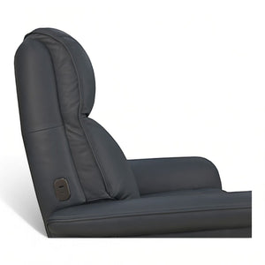 Flexsteel Zen Leather Power Swivel Recliner with Power Headrest, Heat, Massage & Ventilation in Whale Blue