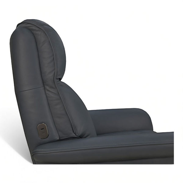 Flexsteel Zen Leather Power Swivel Recliner with Power Headrest, Heat, Massage & Ventilation in Whale Blue