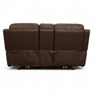 Flexsteel Harrison Leather Triple Power Console Loveseat with Heat & Massage in Burnt Umber