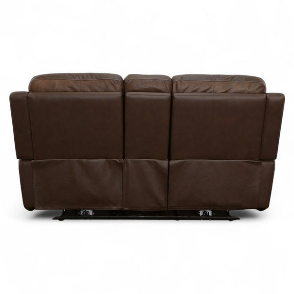Flexsteel Harrison Leather Triple Power Console Loveseat with Heat & Massage in Burnt Umber
