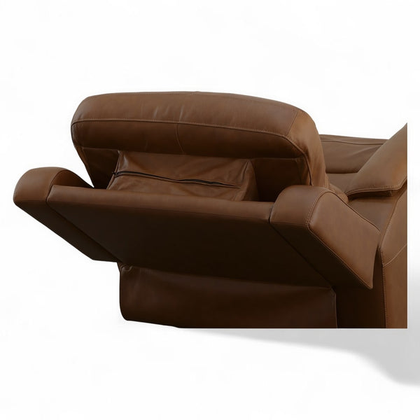 Flexsteel Harrison Leather Triple Power Recliner with Heat & Massage in Caramel