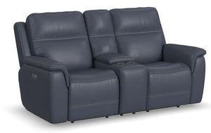 Flexsteel Sawyer Marine Power Reclining Leather Console Loveseat with Power Headrests & Lumbar