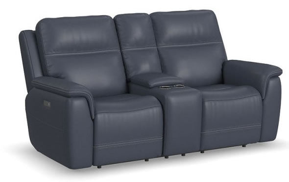 Flexsteel Sawyer Marine Power Reclining Leather Console Loveseat with Power Headrests & Lumbar