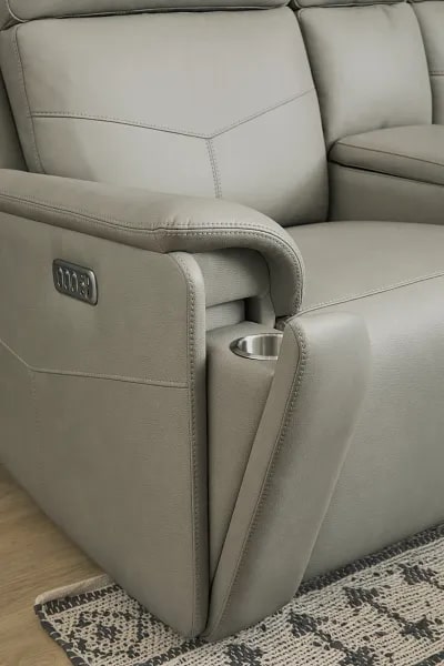 Flexsteel Vernon Triple Power Dove Grey Fabric Console Loveseat with Power Headrest, Lumbar, Heat & Massage