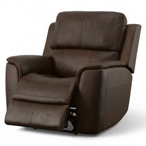 Flexsteel Harrison Leather Triple Power Recliner with Heat & Massage in Burnt Umber