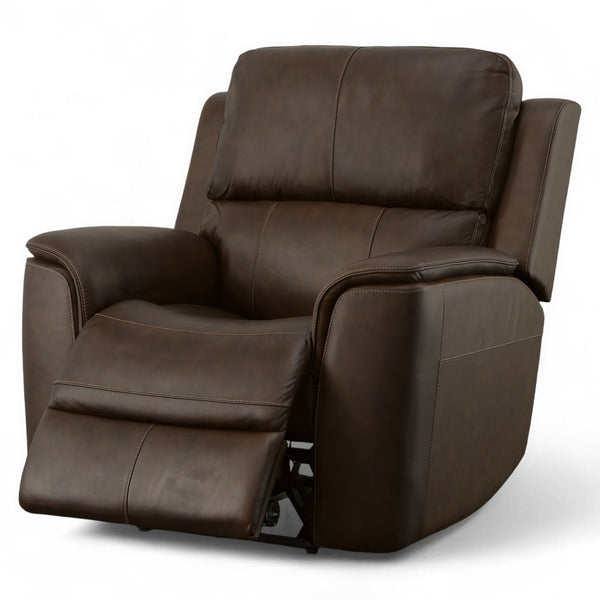 Flexsteel Harrison Leather Triple Power Recliner with Heat & Massage in Burnt Umber