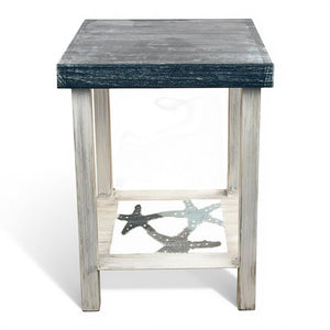 Cottage/Nautical Square Iron End Table with Starfsih Accent and Wood Top