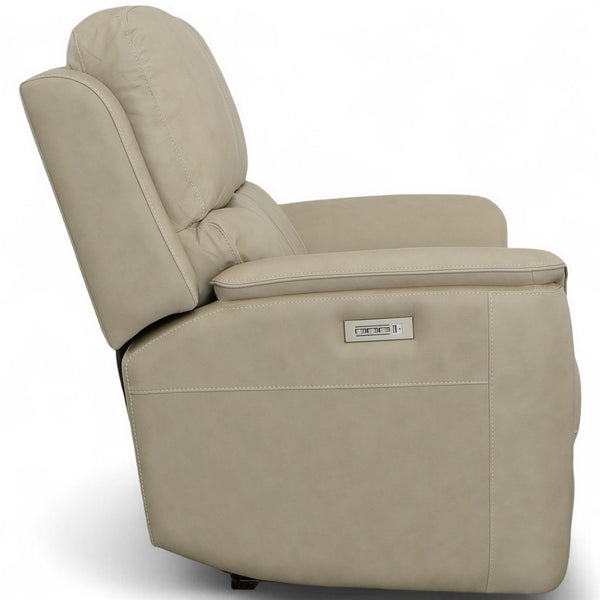 Flexsteel Harrison Leather Triple Power Loveseat with Heat & Massage in Beige