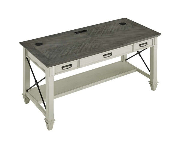 Martin Furniture Hartford Linen White Writing Desk with Gray Patterned Top