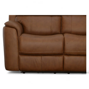 Flexsteel Harrison Leather Triple Power Loveseat with Heat & Massage in Caramel