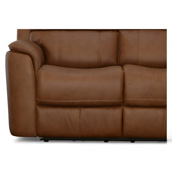 Flexsteel Harrison Leather Triple Power Loveseat with Heat & Massage in Caramel