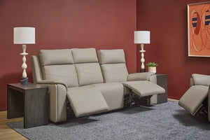 Flexsteel Vernon Triple Power Dove Grey Fabric Sofa with Power Headrest, Lumbar, Heat & Massage