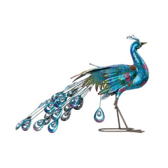 UMA Home Decor Teal Metal Peacock Indoor / Outdoor Garden Sculpture with Crystal Accents 31"X7"X20"