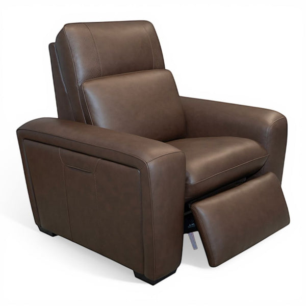 Flexsteel Sense Italian Leather Power Recliner with Power Headrest, Lumbar & Pulse in Espresso