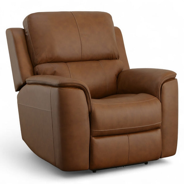 Flexsteel Harrison Leather Triple Power Recliner with Heat & Massage in Caramel