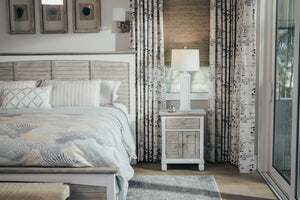 Seawinds Islamorada Clean White & Grey 1-Drawer 2-Door Electrified Coastal Nightstand