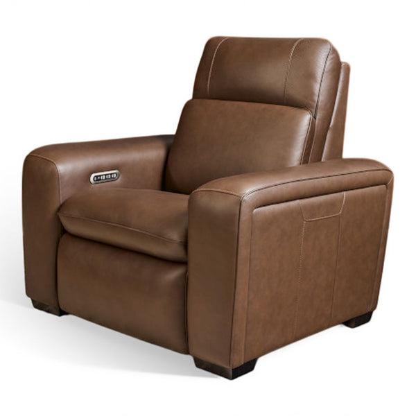 Flexsteel Sense Italian Leather Power Recliner with Power Headrest, Lumbar & Pulse in Espresso