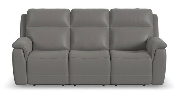 Flexsteel Sawyer Grey Leather Power Reclining Sofa with Power & Lumbar